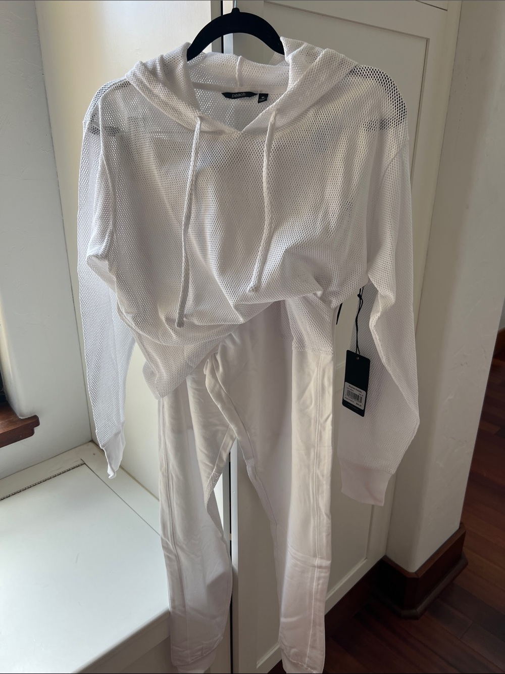 Women's White Mesh Hoodie and Jogger Set
